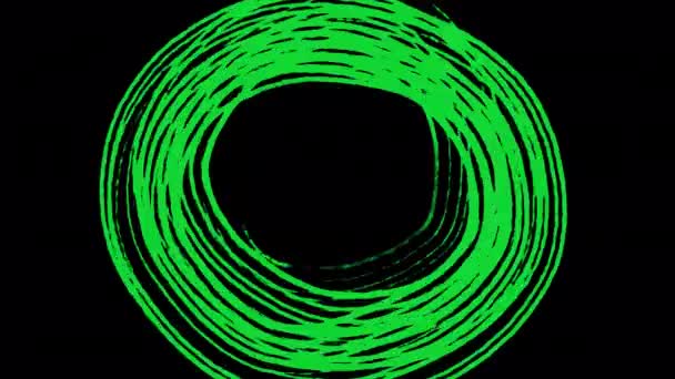 黑色屏幕上的一个绿色脉动圆圈 手绘动感圆形笔画动画 在社交网络的帖子和故事中叠加的艺术效果 带有Alpha的4K风格的涂鸦剪贴画 — 图库视频影像