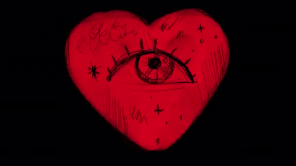 Stylizowane Czerwone Retro Heart Symbolami Znakami Czarnym Ekranie Filmik Smutnym — Wideo stockowe