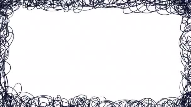 Doodle Frame Black Swirls White Screen Animation Rough Sketches Rectangular — Stock Video