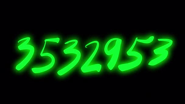 Зеленый Неоновый Счетчик Большими Числами Меняющимися Черном Экране Склад Видео — стоковое видео