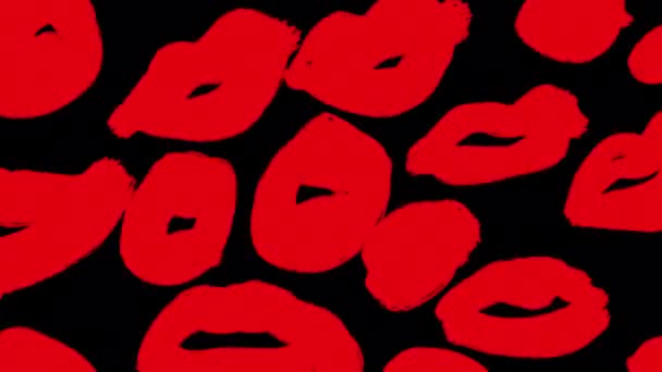 黒いスクリーンの漫画の赤い落書きの唇 キスと口紅マークのシンプルなアニメーション アルファチャンネルで4Kでロマンチックなストックビデオ — ストック動画