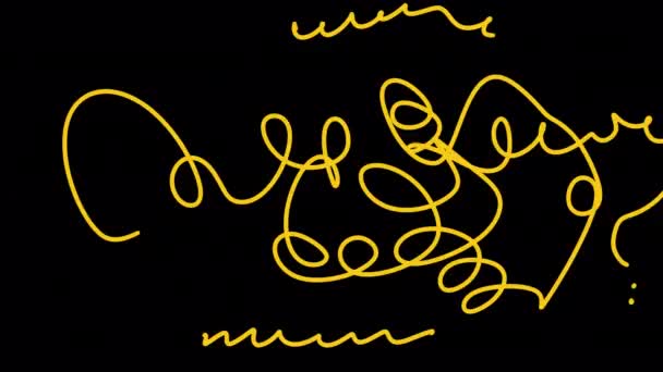 黑屏上的彩色涂鸦线和符号 动态艺术动画4K覆盖阿尔法通道 具有混沌模式的抽象背景 — 图库视频影像