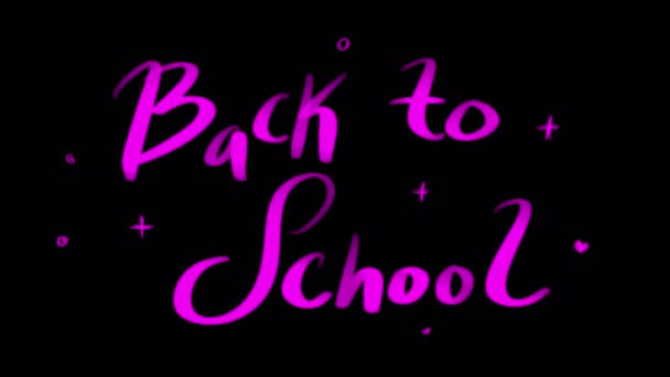 Torna Scuola Animazione Rosa Glitter Lettering Sullo Schermo Nero Filmati — Video Stock