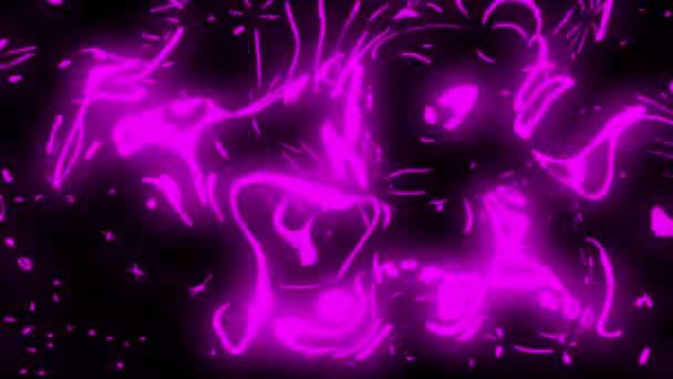 用发亮的紫色液体在黑色屏幕上喷溅背景 4K脉动火花的摘录 — 图库视频影像