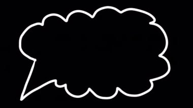 Siyah ekranda beyaz bir ikon konuşma bulutunun animasyonu. Düşünce ve sohbet konsepti ikonu. 4K içinde alfa kanalı ile stok komedi efekti.
