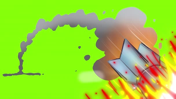 视频转换与一个爆炸的火箭在绿色屏幕上 用火和烟攻击军事目标的库存动画 通道的4K火箭发射 — 图库视频影像