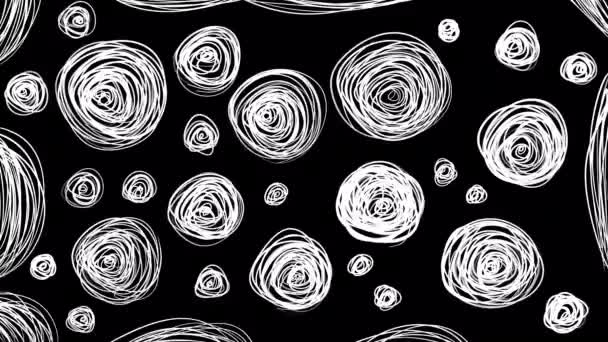 Вращение Белых Штрихов Черном Экране Точки Белой Текстуры Вращаются Заполняются — стоковое видео