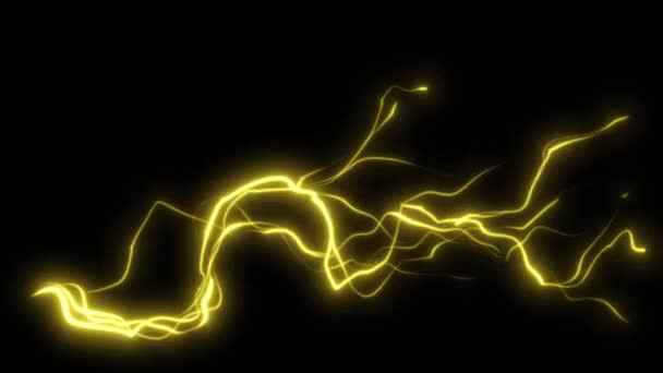 Yellow Thunderclaps Black Screen Active Current Energy Alpha Channel Effect — Stock Video