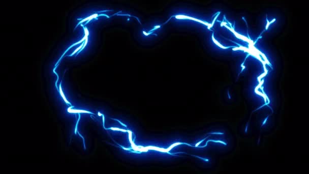 Blauwe Energiering Een Zwart Scherm Elektrisch Omtrekkrachteffect Met Alfa Kanaal — Stockvideo