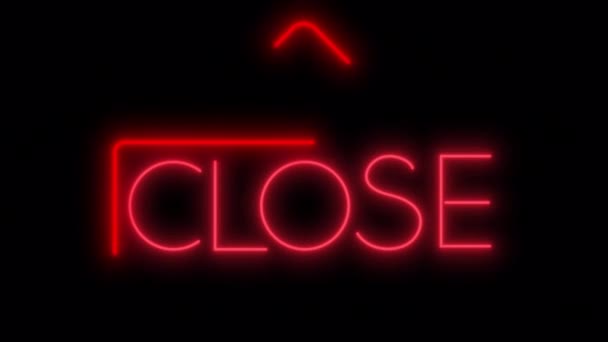 Neonowy Czerwony Napis Zamknięty Czarnym Ekranie Podpis Budynku Kawiarni Restauracji — Wideo stockowe