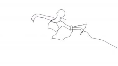 Beyaz arka planda tek sıra halinde zıplayan bir balerin çiziyor. Minimalist bir dansçının etekli hali. Alpha Channel ile dans videosu..
