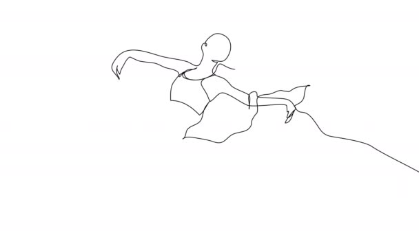 Auto Desenhar Uma Bailarina Saltando Uma Linha Fundo Branco Animação — Vídeo de Stock