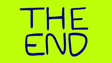 The End karalama animasyonu siyah ekranda. Yeşil ekranda mavi harflerle biten video kaseti. Alfa kanallı 4k.