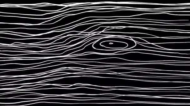 Animacja Białych Linii Kształcie Kory Czarnym Ekranie Szkic Tekstury Drewna — Wideo stockowe