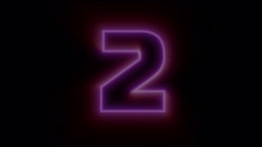 Siyah ekranda parlayan neon sayılı video geri sayımı. 4K 'da alfa kanalıyla parlayan numaraların görünümü stok animasyonu. 1 'den 10' a geri sayım mor değerlerle.