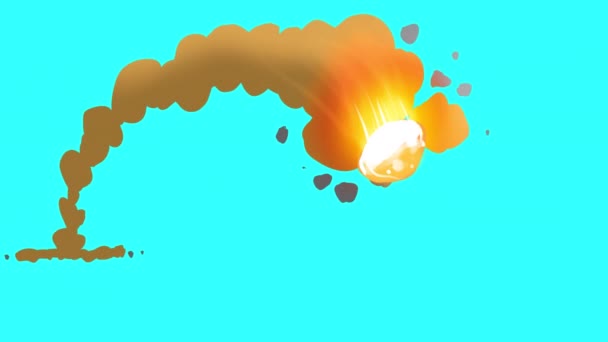Mavi Ekranda Düşen Sıcak Bir Kuyruklu Yıldız Patlamanın Çizgi Film — Stok video