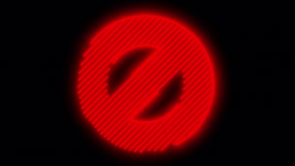 Neonreklame Mit Flackern Auf Einem Schwarzen Bildschirm Glänzend Durchgestrichener Roter — Stockvideo