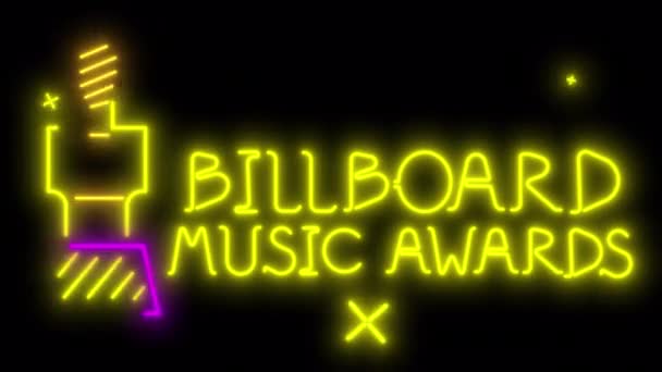 Κινούμενα Σχέδια Χρυσό Τρεμοπαίζει Μικρόφωνο Μια Μαύρη Οθόνη Billboard Music — Αρχείο Βίντεο