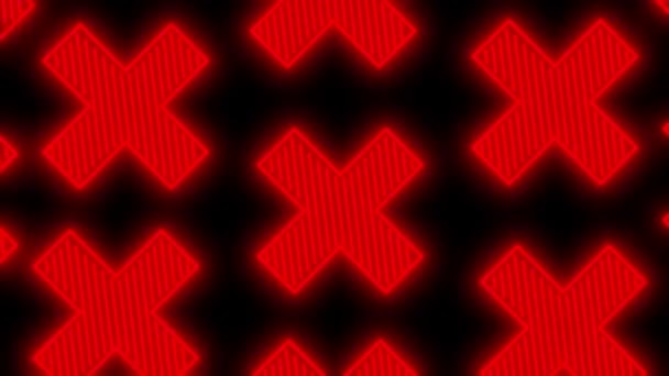 Cruci Roșii Neon Pătrund Ecran Negru Videoclip Stoc Textura — Videoclip de stoc