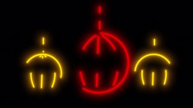 Siyah ekranda yanıp sönen neon Çin fenerleri. 4K 'da alfa kanallı Çin Yeni Yılı için hisse animasyonu.