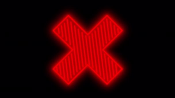 Neonowy Krzyż Czarnym Ekranie Magazyn Wideo Symbolem Kanałem Alfa Klip — Wideo stockowe
