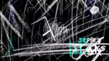 Siyah ekranda beyaz ses, vuruşlar ve rakamlar. 4K ile alfa kanalı eşleşmesi için doku çiziliyor. Retro efektli stok videosu.