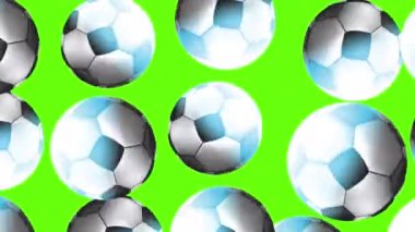 Yeşil ekranda dönen futbol toplarının animasyonu. 4K 'deki stok futbolu geçmişi. Metin için yeri olan videoyu işaretle.