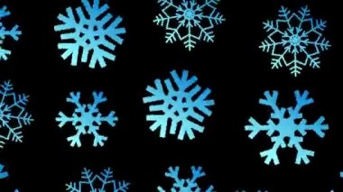 Siyah ekranda dönen çizgi film kar taneleri. 4K 'de kışın geri planda kalmış. Metin için yeri olan Noel aralığı.