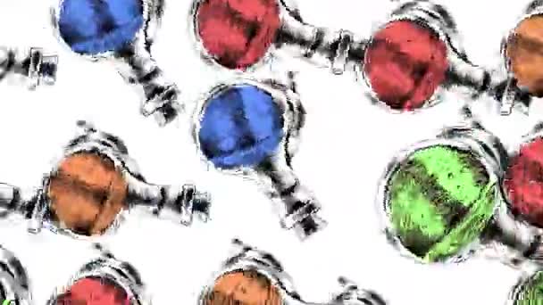 Obracający Się Szkic Butelek Niebieskim Ekranie Animacja Kolorowym Eliksirem Zapętlone — Wideo stockowe