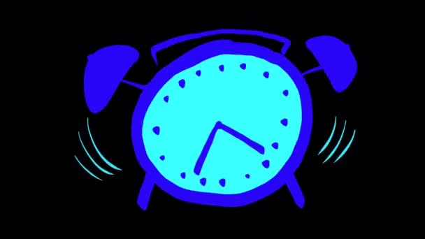 Sebuah Jam Alarm Gelisah Cincin Pada Layar Hitam Animasi Psikedelik — Stok Video
