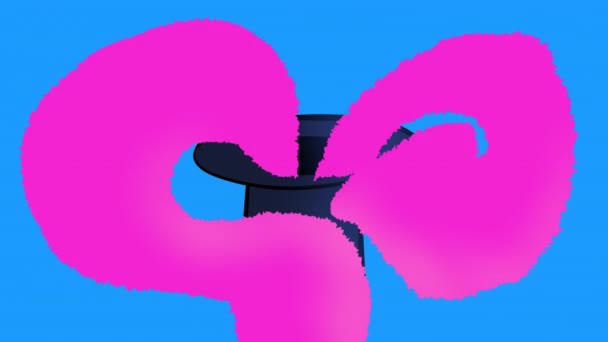 粉红的兔子耳朵在蓝色的屏幕上从巫师的帽子里弹出 动画动画以卡通动物为焦点 充填粉红毛皮以过渡至4K — 图库视频影像