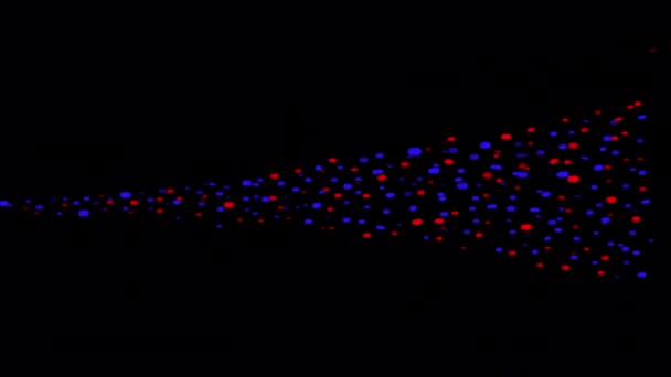 黑色屏幕上的蓝色和红色颗粒流 通道储存分子在4K中运动的视频 通道的4K散射卡通液 — 图库视频影像
