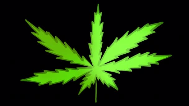 Cartoon Cannabisblad Een Zwart Scherm Marihuana Stock Animatie Met Alpha — Stockvideo