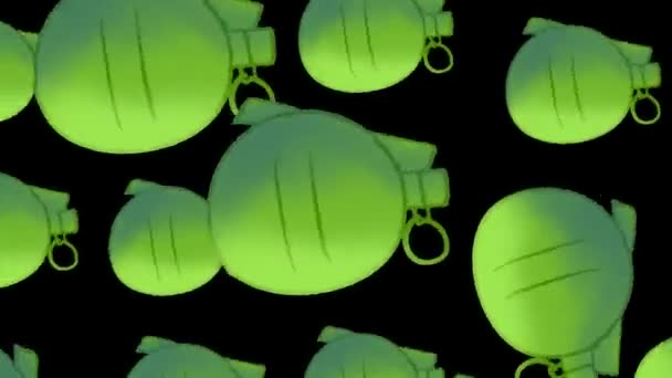 Rotierende Handgranaten Auf Einem Schwarzen Bildschirm Looping Animation Mit Sprengstoff — Stockvideo
