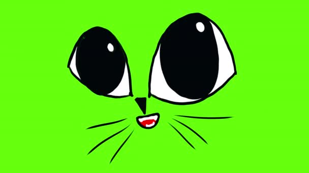 Cute Cartoon Cat Eyes Blink Green Screen Animation Cute Creature — Stock Video