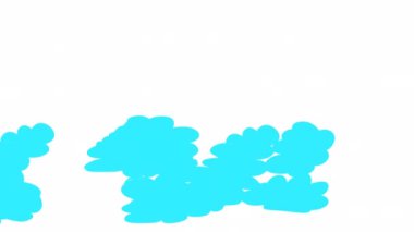 Beyaz ekranda süzülen karikatür bulutları. 4K 'da alfa kanallı bulut hareketinin animasyonu. Metin için yeri olan gökyüzü.