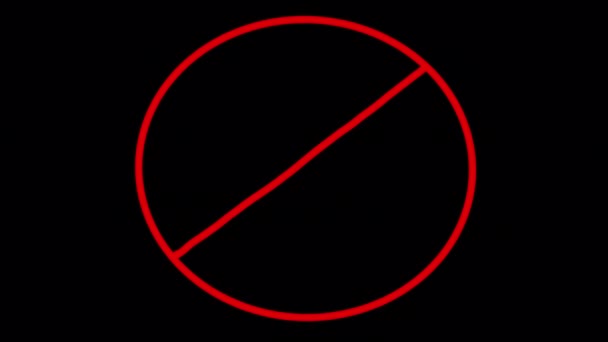 Тонкий Знак Запрета Черном Экране Анимация Запрета Блокировки Альфа Каналом — стоковое видео