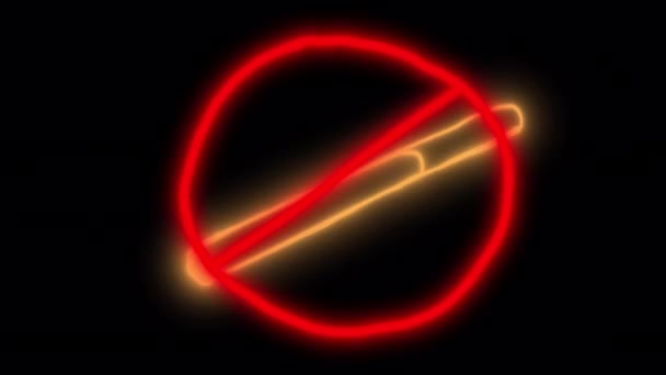 Neon Animatie Van Een Doorgestreepte Sigaret Een Zwart Scherm Tabaksrookverbod — Stockvideo