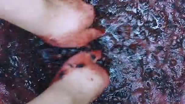 Seorang Pria Meremukkan Anggur Untuk Anggur Dengan Tangannya Proses Meremas — Stok Video