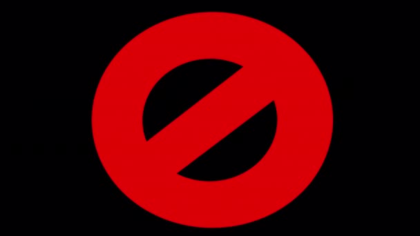 Gruby Znak Zakazu Czarnym Ekranie Animacja Zakazu Blokowania Rozdzielczości Kanałem — Wideo stockowe