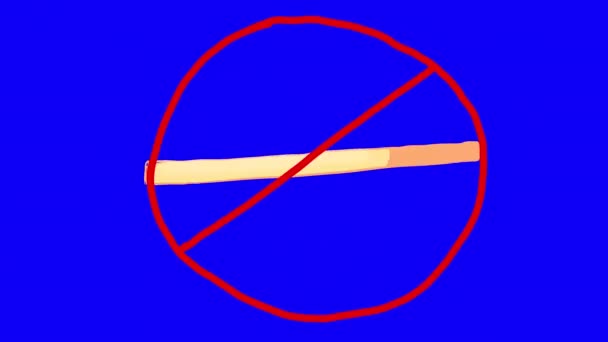 Animation Crossed Out Rotating Cigarette Blue Screen Concept Banning Smoking — Stock Video