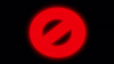 Siyah ekranda kalın neon yasak işareti. İçki yasağı animasyonu ve alfa kanallı 4K 'da bloklama. Kırmızı çemberin üzeri titreyerek çizilmiş..