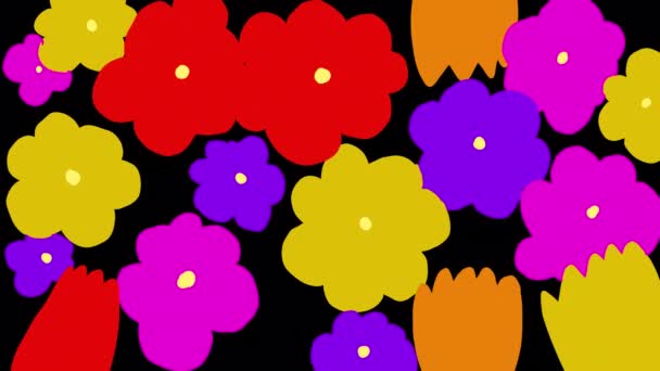 Siyah Ekranda Karikatür Çiçek Tomurcuklarıyla Video Geçiş Alfa Kanallı Minimalist — Stok video