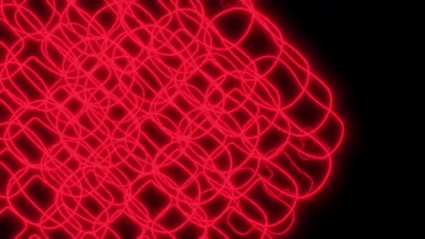 Lineáris Neon Láncszemek Piros Ragyogással Egy Fekete Képernyőn Világító Rács — Stock videók