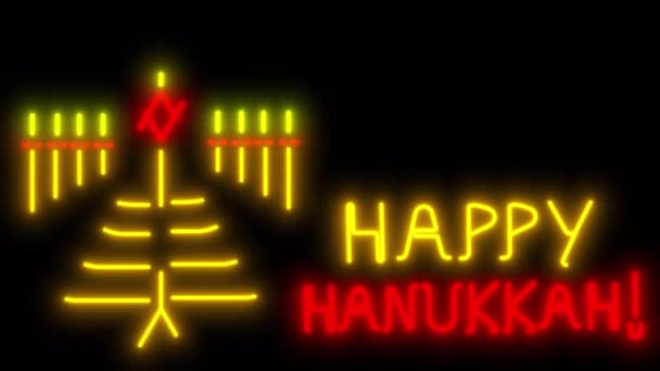 Happy Hanukkah Jewish Neon Candlestick Congratulations Alpha Cal — Stock Video