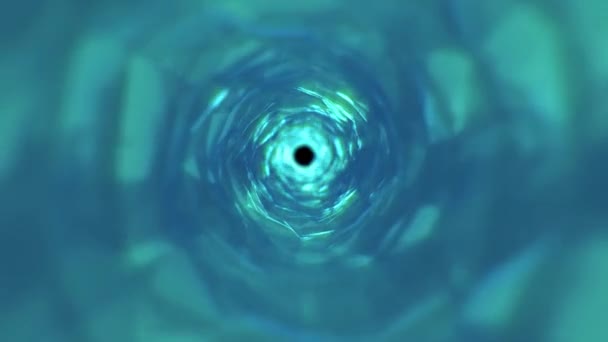 动画通过水和冰的隧道飞行 具有4K天然液体的未来主义空间 储存在海洋中旅行的抽象视频 清洁生态和生命的概念 — 图库视频影像