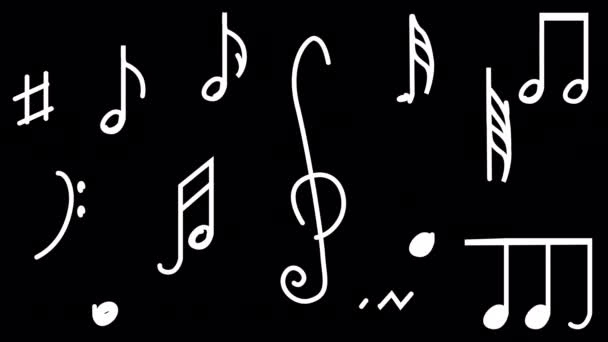 Note Albe Bucle Triple Ecran Negru Animație Stoc Simboluri Muzicale — Videoclip de stoc