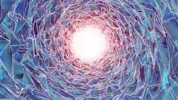 Анімація Тунелю Блакитними Кристалами Яскравим Сяйвом Кінці Зовнішній Простір Дорогоцінними — стокове відео
