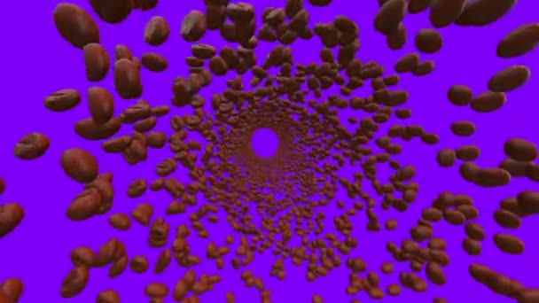 蓝色屏风上有咖啡豆的隧道储存动画与配料 为一个强大的早晨饮料 4K咖啡的库存视频 — 图库视频影像