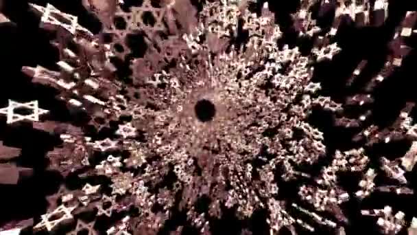 黒いスクリーンにダビデの鉄の星とトンネル ユダヤ教のシンボルとストックアニメーション コピースペース付きの4Kハヌカのビデオ背景 — ストック動画